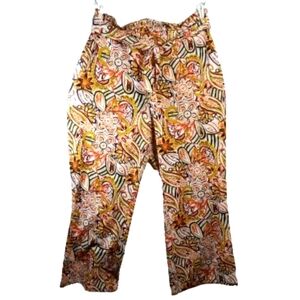 Cato Orange Black Elastic Waist Wide Leg Tie Detail Casual Pants Sz 18/20W